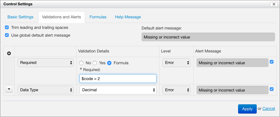 Options for required validation