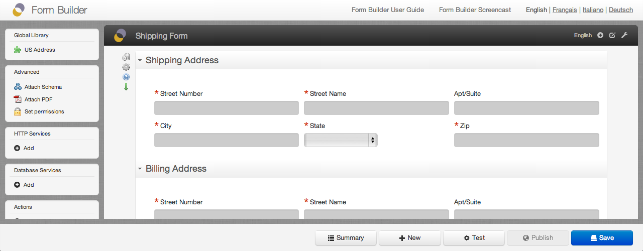 Using section templates in Form Builder