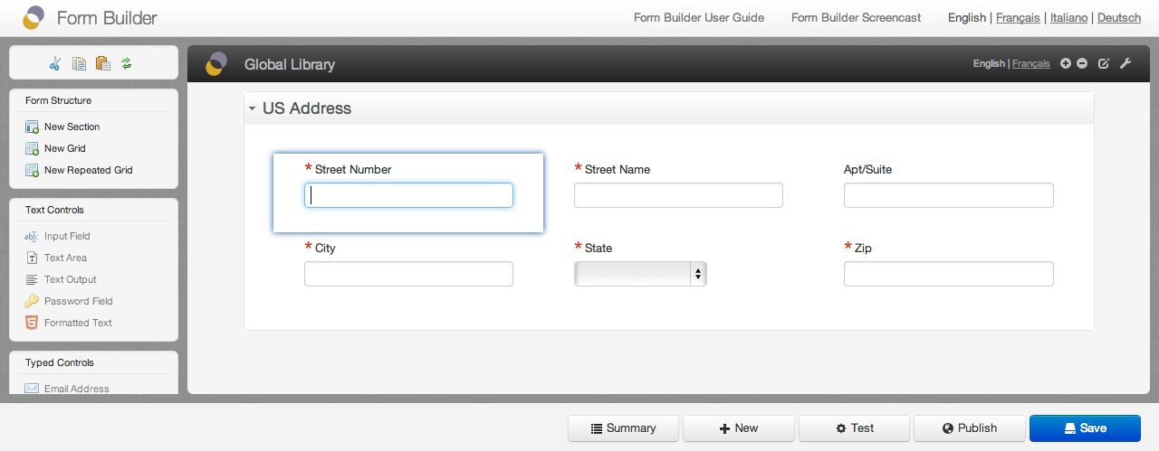 Defining a section template in Form Builder