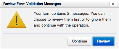 The validation dialog