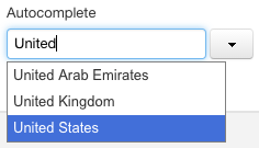 Auto Complete field used for a list of countries