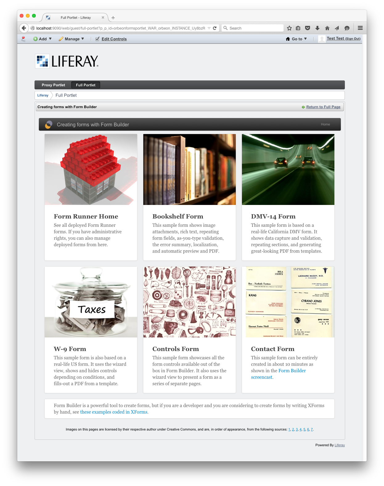 Orbeon Forms welcome page in Liferay