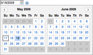 Date picker with two months displayed at a time