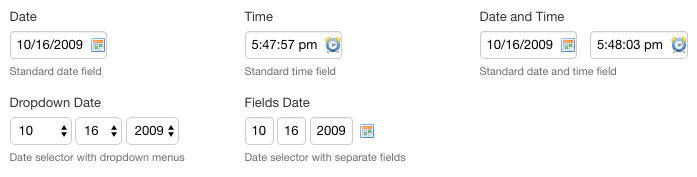 Date and time input variations